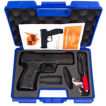 
		  	    
		  		  Description:   Action: Semi-Auto-Striker Fired â€¢ Finish: Black â€¢ Barrel: 4.5" â€¢ Sights: 3 Dot Adjustable â€¢ Magazine(s): 1 - 17 Round Clear Polymer â€¢ Grips: Polymer â€¢ Weight: 30.5 oz. â€¢ Overall Length: 7.8" â€¢ MSRP: $604
Full Ambidextrous Controls (slide stop, thumb safety and magazine release)
The SARGUN Semi Auto Pistol is a truly new and unique handgun design. It starts with a polymer frame with an adjustable grip, multi-caliber frame, fully ambidextrous controls, loaded chamber indicator, drift adjustable front and rear sights, integral accessory rail, square barrel lockup and low profile controls. This is a full size high capacity pistol in popular calibers with a grip envied by the competition. Available in blue or stainless steel upper. Ships with a