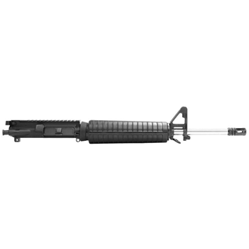Description:   SKU: 7779819
UPC: 7779819
MFR#:
Barrel Length: 16"
Gas System: Mid-length
Barrel Profile: A2 Style
Barrel Steel: 416R
Barrel Finish: Stainless Steel
Chrome Lining: None
Muzzle Thread: 1/2-28
Chamber: 5.56 NATO
Twist Rate: 1:7
Barrel Extension: M4
Diameter at Gas Block: .750
Gas Block Type: F-marked Front Sight Base
Muzzle Device: A2 Flash Hider
Receiver Material: Forged 7075 T6
Receiver Type: M4
Hand guard Type: PSA Classic Handguards
Bolt Carrier Group Included: Yes
Bolt Steel: Carpenter 158
Bolt Carrier Profile: Full auto
Charging Handle included: Yes
Overall Length: 24.5"
Weight as configured: 3.8 lbs
UPC#: 000007779819
Barrel: This 416R Stainless Steel barrel is chambered in 5.56 NATO with a 1:7" twist, M4 barrel extension, and a mid-length gas system. It is finished of