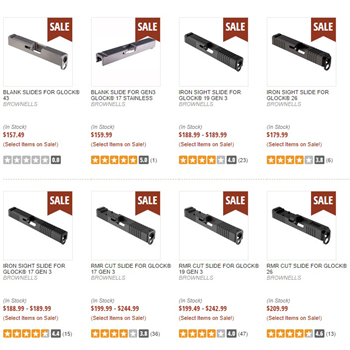   Brownells Glock Slides on sale from $157.49 ($15 off $150 w/code TAG)