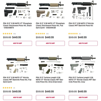   PSA Pistol Build Kits from $449.99 - $449.99