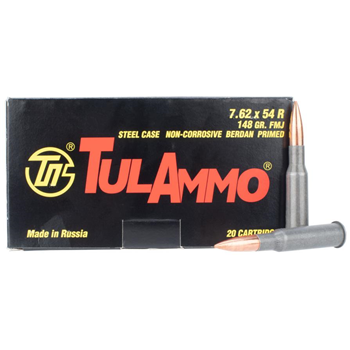   TulAmmo 7.62x54R 148gr Full Metal Jacket Ammo - Box of 20 - $10.99