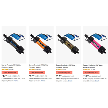   Sawyer Products MINI Water Filtration System, up to 100,000 gallons of water - $17.99 (Free S/H over $25) - $17.99