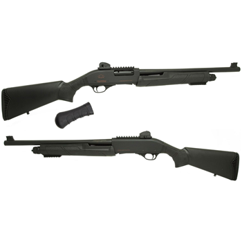   Black Aces Tactical 18.5" 12ga Pump Shotgun w/ Full Stock & Shockwave Grip, Black - BATSPUMPBLACK - $349.99