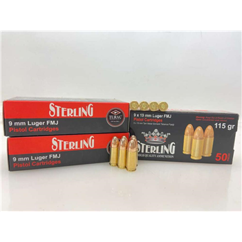   Sterling 9mm 115 Grain FMJ 50 Rounds - $24.26