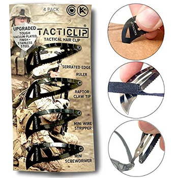   Tactical Hair Clips, 4 Pack Multitool Snap Barrettes Stainless Steel Box Cutter, Serrated Edge, Raptor Claw - $12.97 (Free S/H over $25) - $12.97