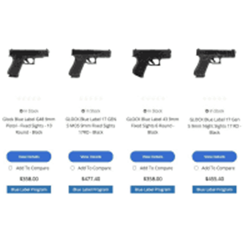 **Blue Label** Glock 17, 19, 19X, 22, 34, 43, 45, 48 Handguns from $358 - $358.00