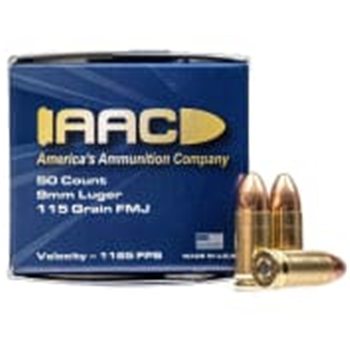 AAC 9mm 115gr FMJ Ammunition, 50rd Box - $16.99 - $16.99