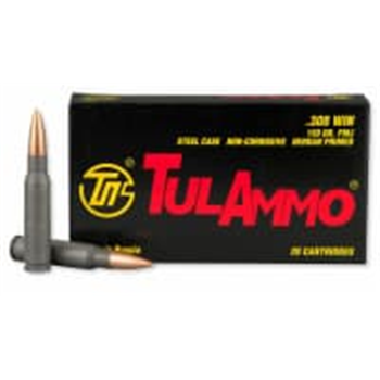 Tulammo .308 Win, 150gr FMJ, Steel Case, 20 Round Box, 500rd case - $279.48 - $279.48