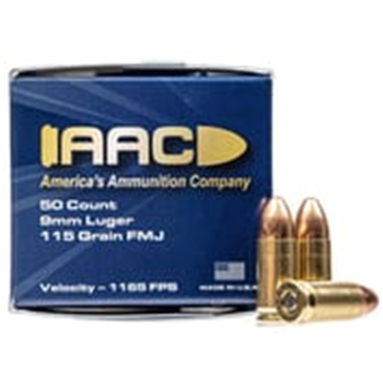 AAC 9mm 115gr FMJ Ammunition, 50rd Box - $16.99 - $16.99