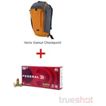 200 Rounds Federal 9mm 115 Grain FMJ with Vertx Gamut Checkpoint Mojave Sun/Cinderblock Backpack - $234.99 - $234.99