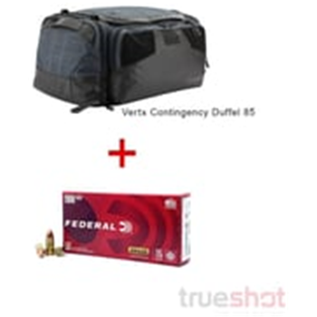 100 Rounds Federal 9mm 115 Grain FMJ with Vertx Contingency Duffel 85 Heather Navy/Black Duffel - $219.99 - $219.99