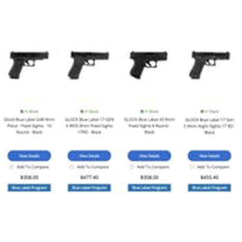 **Blue Label** Glock 17, 19, 19X, 22, 34, 43, 45, 48 Handguns from $358 - $358.00