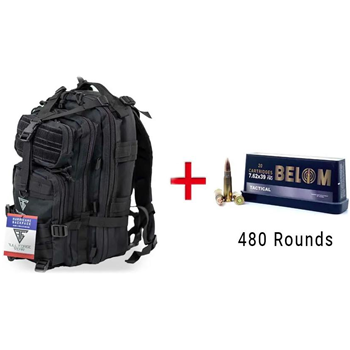 Full Forge Gear Hurricane Tactical Backpack Black with Belom 7.62x39 123 Grain FMJ 480 Rounds - $299.99 - $299.99