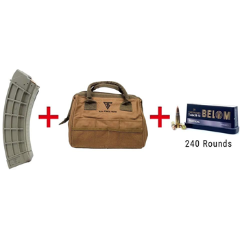 1 US Palm Magazine Polymer Steel Latch 7.62x39 30Rnd Tan Finish Fits AK-47 w/ Full Forge Gear Ammo/Tool/Range Bag Tan w/ Belom 7.62x39 123Gr FMJ 240Rnds - $172.99 - $172.99
