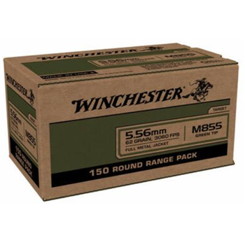 Winchester USA M855 Rifle 5.56mm NATO (FMJ) Green Tip 62Gr 150 Rd/bx - $83.98