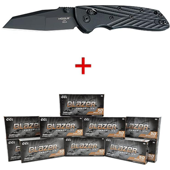 Hogue Deka Knife Black with CCI Blazer Brass 9mm 115 Grain FMJ 500 Rounds - $287.00 - $287.00