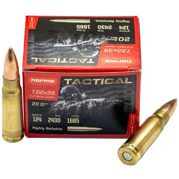 Norma Tactical 124 gr FMJ 7.62x39 Ammunition, 20 Rounds - 295540020 - $10.99 - $10.99