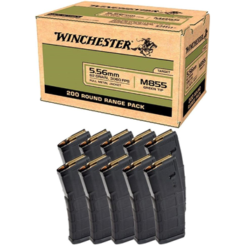 200rds Winchester M855 62gr FMJ Green Tip 5.56x45mm Ammo &amp; 10 Magpul PMAG 30rd Gen2 MOE 5.56x45 Magazines - $199.99 - $199.99