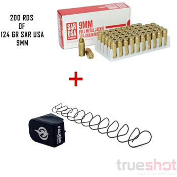 SAR USA 9mm NATO 124 Grain FMJ 200 Rounds with (1) Falkor Defense Fury Mag Extension Black Glock OEM 17 or 19 - $88.00 - $88.00