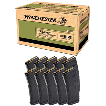 1000rds Winchester M855 62gr FMJ Green Tip 5.56x45mm Ammo &amp; 10 Magpul PMAG 30rd Gen2 MOE 5.56x45 Magazines - $699.99 - $699.99