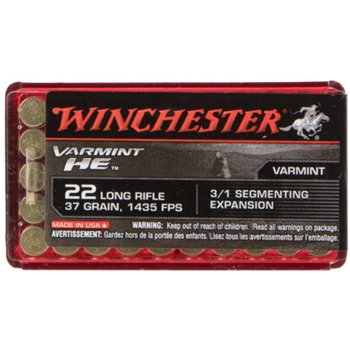 Winchester Ammo Varmint HE 22 LR 37 gr 3/1 Segmenting Expansion 50 Bx - $7.98 - $7.98