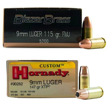 CCI Blazer Brass 115 gr FMJ 9mm 500 Rounds &amp; Hornady 9mm 147gr XTP Custom Pistol Ammunition 25 Rounds - $259.99 + Free Shipping - $259.99
