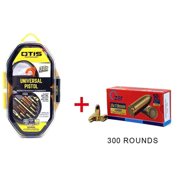 Otis Universal Pistol Cleaning Kit with 300 Rounds ZSR Ammunition 9mm 115 Grain FMJ - $128.99 - $128.99