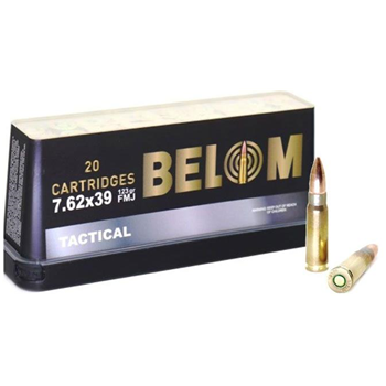  Belom Tactical 123 gr FMJ 7.62x39 Ammunition, 20 Rounds - $10.99 - $10.99