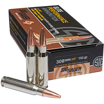 Sig Sauer Nickel-Plated Elite Hunting 308 Winchester 150gr JHP Rifle Ammo 20 Rounds - $34.97 - $34.97