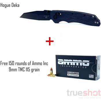 FREE!! 150 Rounds of 9mm Ammo Inc 115 Gr TMC with Deka Manual Folder 3.25'' Wharncliffe Blade Black Cerakote Solid Black G10 Frame - $165.71 - $165.71