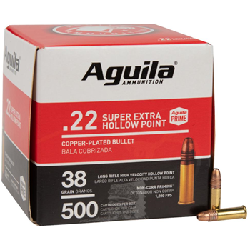 Aguila 22 Long Rifle 38gr Copper-Plated Hollow Point Rimfire 500 Rounds - $34.99 - $34.99