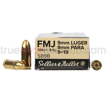 Sellier &amp; Bellot - 9mm - 124 Grain - FMJ - 1,000 Rounds - $302.50
