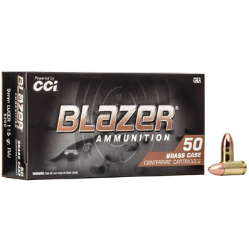 CCI Blazer Brass Handgun Ammunition 9mm Luger 115 gr FMJ 1145 fps 1000 Round Case - $299.6