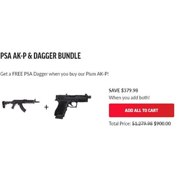  PSA AK-P GF3 MOE SBA3 Pistol Plum + PSA Dagger Compact 9mm Pistol Combo - $900 (read the description on how to get this deal) - $900.00