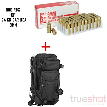 Glock Backpack Black with SAR USA 9mm 124 Grain FMJ 500 Rounds - $199.99