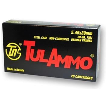 Tula 5.45x39 Ammo 60 Grain FMJ Steel Cased 20 rds/box - $7.99 - $7.99