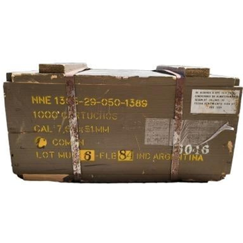 Fabrica Militar Argentina 7.62x51 NATO Ammo 147gr FMJ Surplus Ammo in 1,000-Round Crate - $799.99 - $799.99