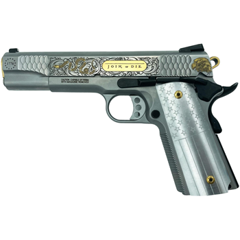 Smith and Wesson 1911 E-Series "Join Or Die" Gold Inlay On Stainless .45 ACP 5" 8Rds GrabAGun Exclusive - $1999.99 ($7.99 S/H on Firearms) - $1,999.99