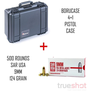 3 + 2 Pistol Hard Case with Foam SAR USA NATO 9mm 124 Grain FMJ 500 Rounds - $269 - $269.00