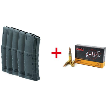 5 MFT Extreme Duty 30 Round 5.56 Magazines with PMC X-TAC 5.56x45mm 55 Grain FMJBT 100 Rounds - $89.99 - $89.99