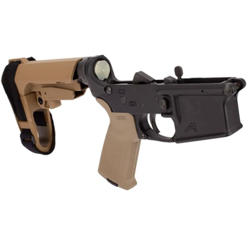 Aero Precision AR-15 Pistol Complete Lower Receiver w/ MOE Grip &amp; SBA3 Brace - Black/FDE - $289.95 (Free S/H over $150) - $289.95