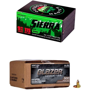 CCI Blazer Brass 9mm 115Gr FMJ 500rds &amp; Sierra Outdoor Master 9mm 115Gr JHP 200rds - $199.9 ($149.9 after $50 MIR) - $149.90