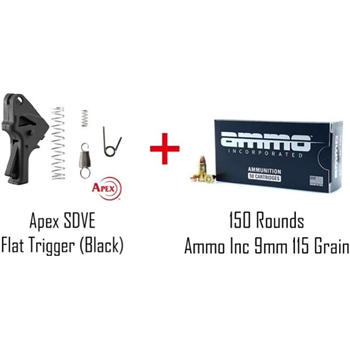 Apex SDVE Flat Faced Trigger Black Ammo Inc 9mm 115gr TMC 150 Rounds - $99.99 - $99.99