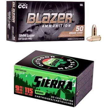 Sierra Outdoor Master 9mm 115 Grain JHP, 200rds &amp; CCI Blazer Brass 9mm 124 Grain FMJ, 500rds - $149.99 after $50 MIR - $149.99