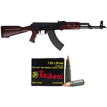 Blem PSAK-47 GF5 Forged Classic Rifle, Redwood and 200 Rounds Tula 7.62x39mm 122gr FMJ Steel Cased Ammo Bundle - $939.98 - $939.98