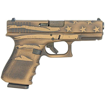 Glock 19 Gen 3 9mm Pistol, Battleworn Bronze Distressed Flag - $529.99 - $529.99