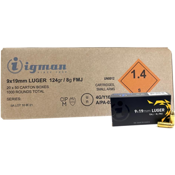 Igman 9x19mm 124 grain FMJ 1000 round case - $259.80 - $259.80