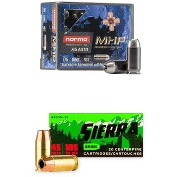 5 Boxes of Norma MHP 175Gr 45ACP 100rds &amp; 10 Boxes of Sierra Sports Master JHP 185Gr 45ACP 200rds - $150 ($100 after $50 MIR) - $100.00