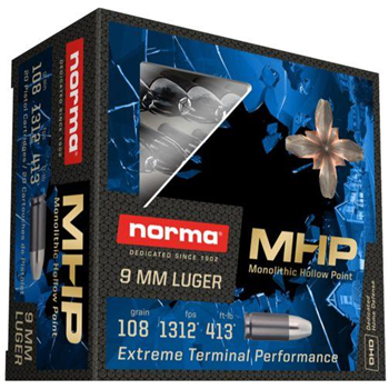 Norma Ammunition Monolithic Hollow Point 9mm 108Gr 20 Rnd - $6.99