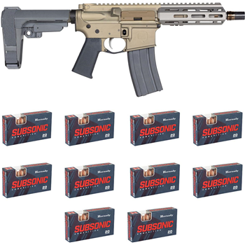 Q LLC Sugar Weasel 300 Blackout 7" 30+1 Tan Black Polymer 6 Position SBA3 Pistol Stabilizing Brace + 200 Rounds Hornady .300 Blackout Subsonic 190gr - $1899 - $1,899.00